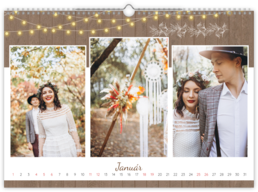 Fotokalendár exkluzív nástenný mesačný na šírku - Svadba drevo